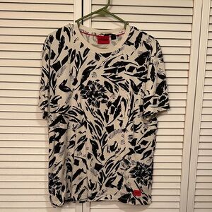 HUGO Men's Monochrome Abstract Tee Size Large